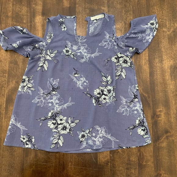 Element Tops - Rewind Cold Shoulder Lavender Floral Blouse Small